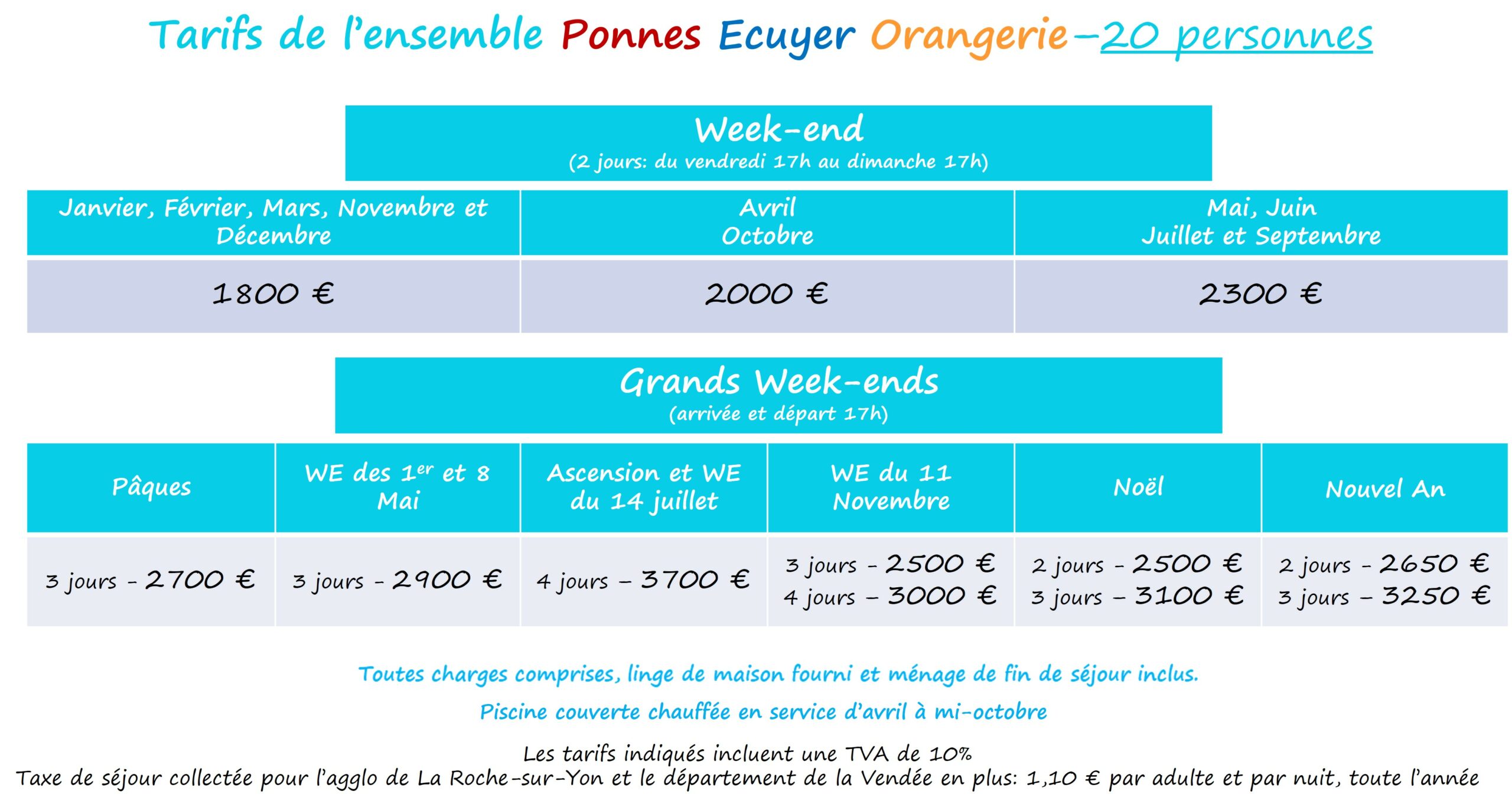 Tarifs 2026 La Girardière 20 personnes